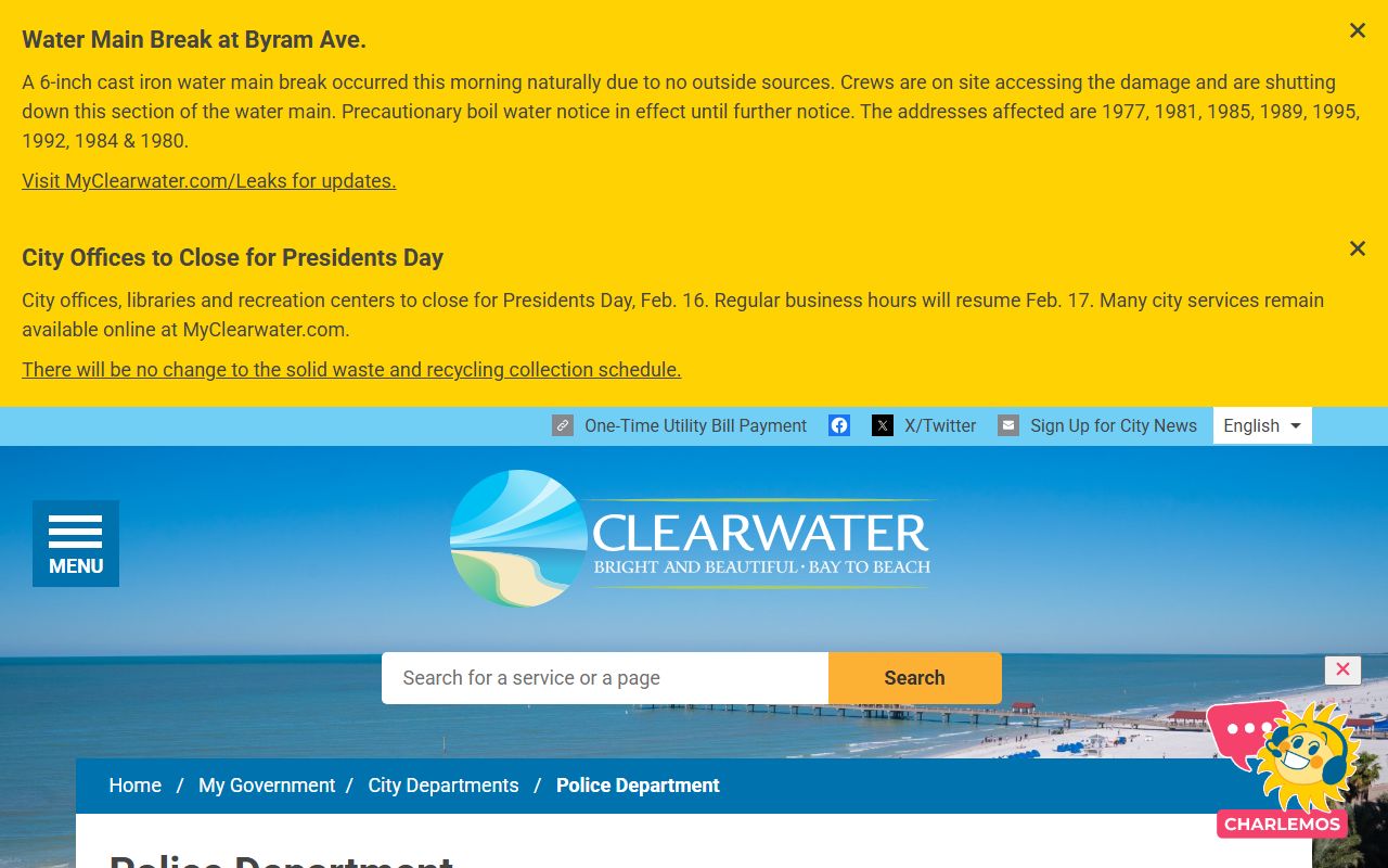 Clearwater Police Department website for booking record information