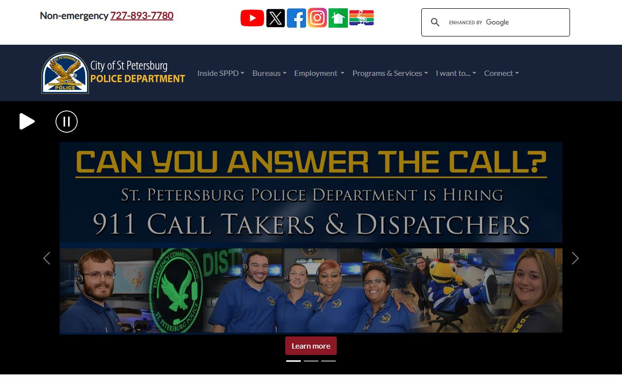 St. Petersburg Police Department website for booking record inquiries